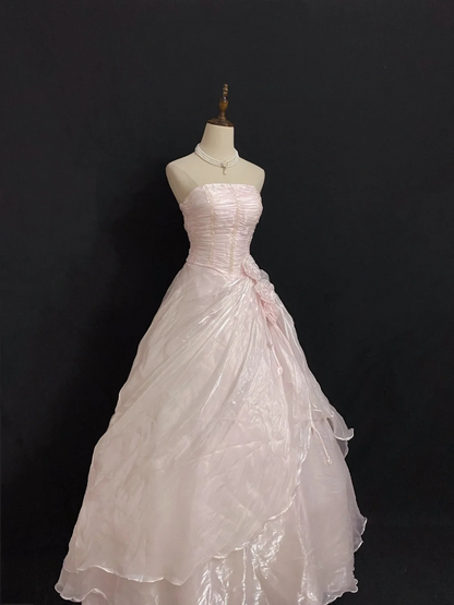 Light Pink Strapless A-Line Birthday Dress Long Evening Party Ball gown, D245
