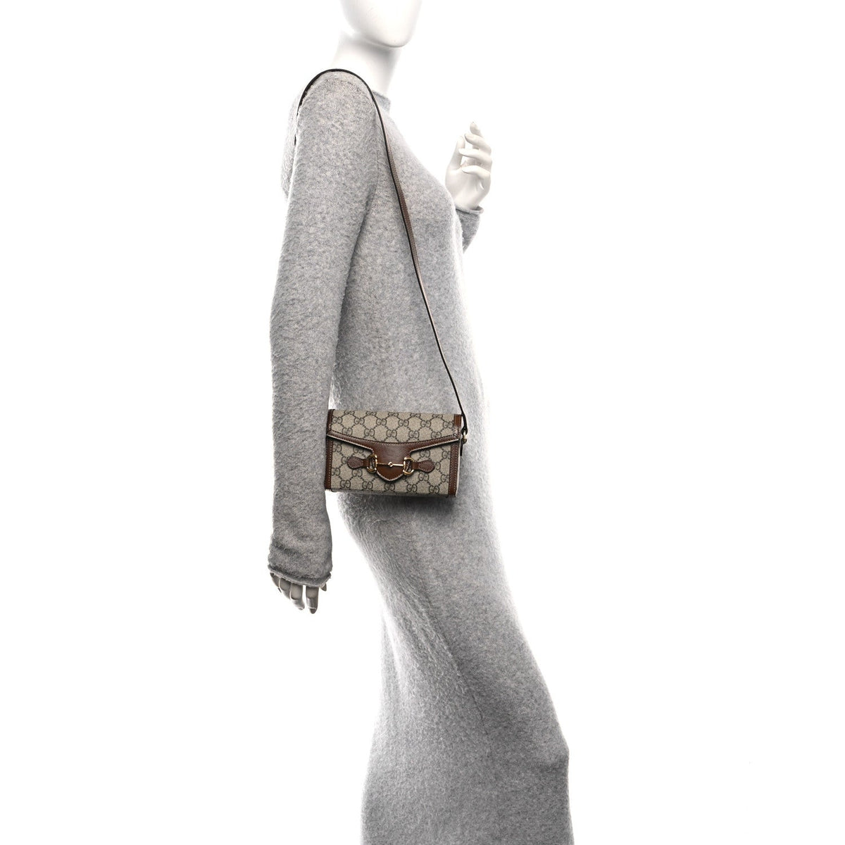 GG Supreme Monogram Mini Horsebit 1955 Shoulder Bag Beige Brown Sugar