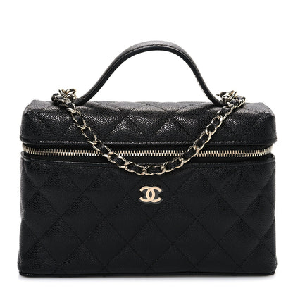 Caviar Quilted Top Handle Slim Vanity With Chain Black
