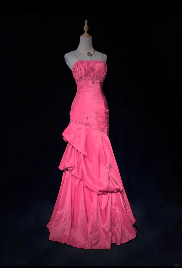 Light Pink Prom Dress Spaghetti Straps Mermaid Beading Vintage Long Party Dress Birthday Outfits, D899