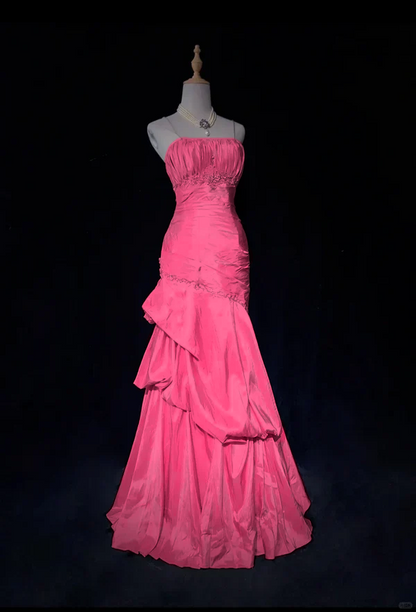 Light Pink Prom Dress Spaghetti Straps Mermaid Beading Vintage Long Party Dress Birthday Outfits, D899