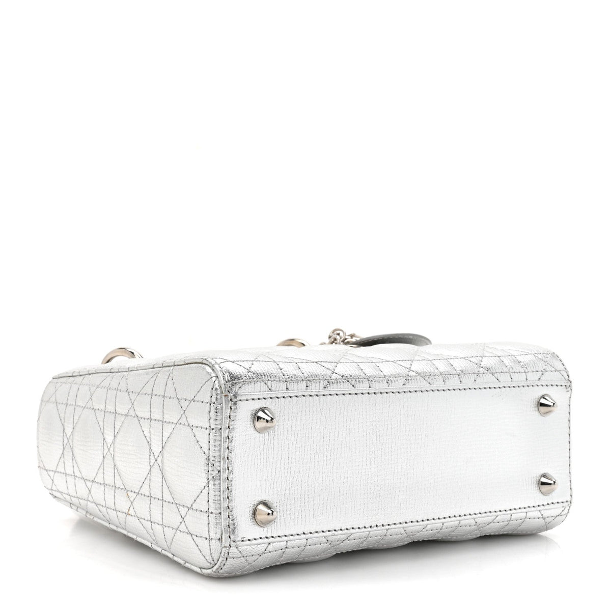 Metallic Grained Calfskin Cannage Small Lucky Badges My Lady Dior Silver
