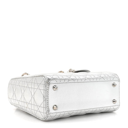 Metallic Grained Calfskin Cannage Small Lucky Badges My Lady Dior Silver