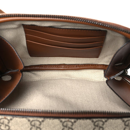 GG Supreme Monogram Textured Calfskin Emblem Mini Crossbody Beige Dark Brown