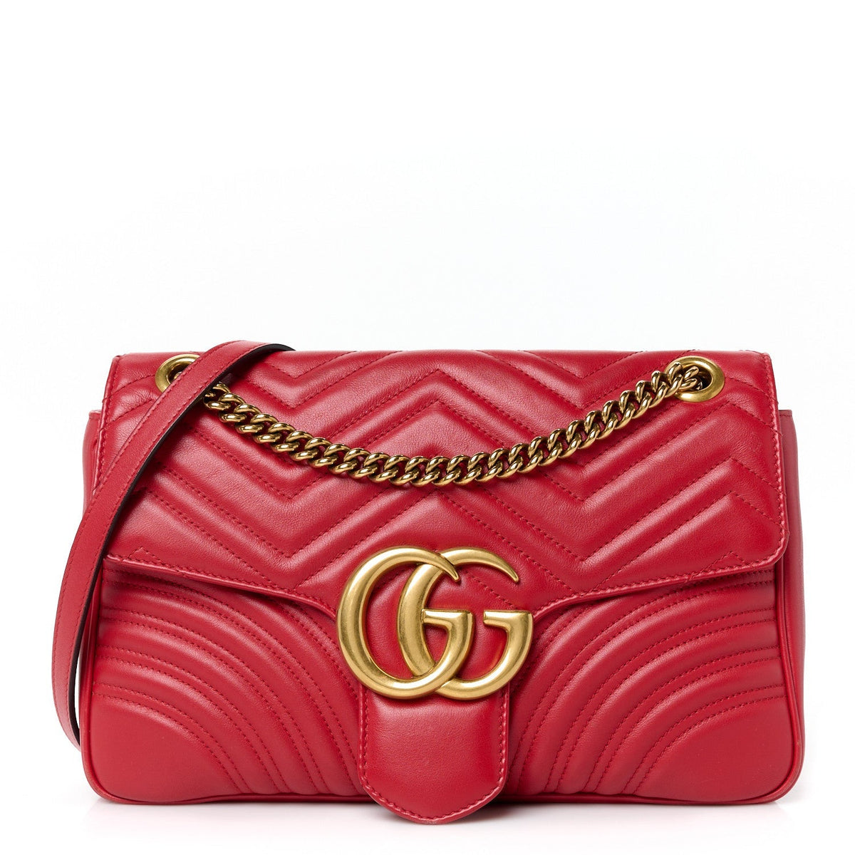 Calfskin Matelasse Medium GG Marmont Shoulder Bag Hibiscus Red