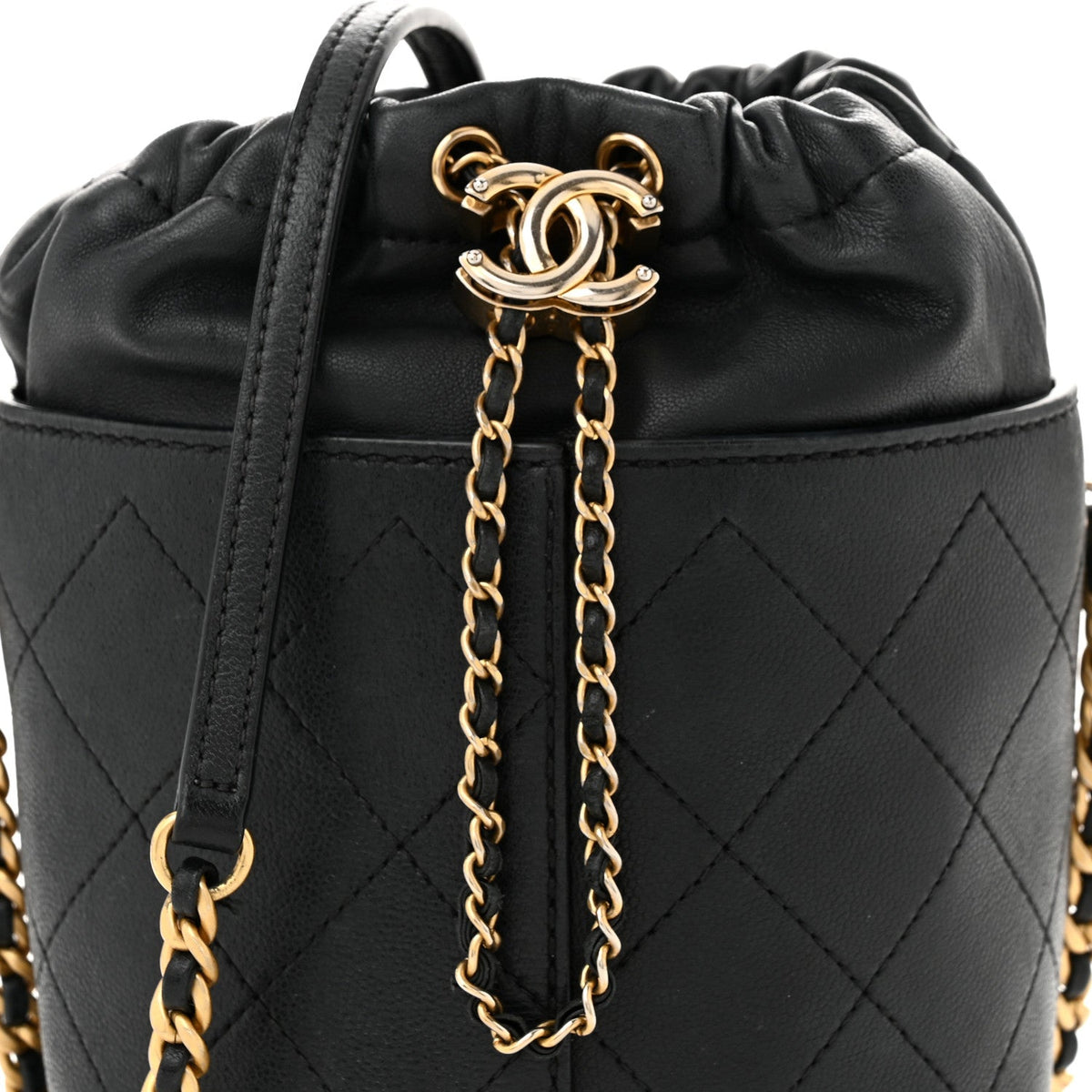 Caviar Lambskin Bucket Drawstring Bag Black