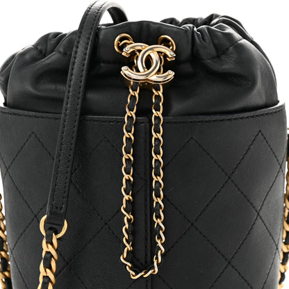 Caviar Lambskin Bucket Drawstring Bag Black