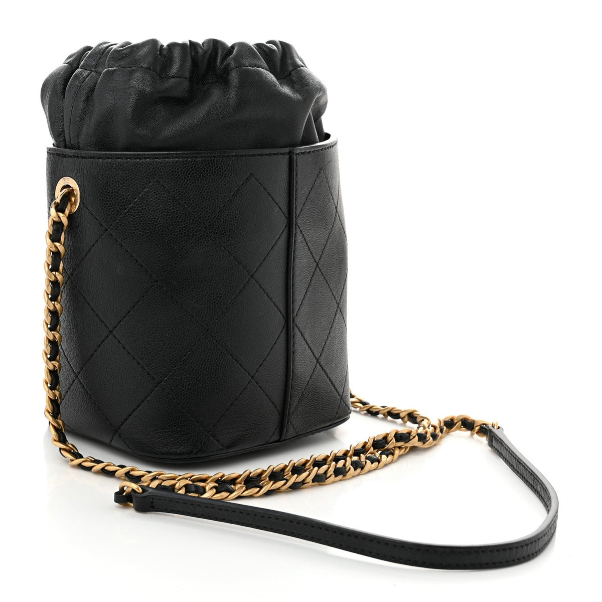 Caviar Lambskin Bucket Drawstring Bag Black