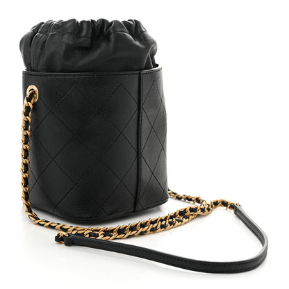 Caviar Lambskin Bucket Drawstring Bag Black