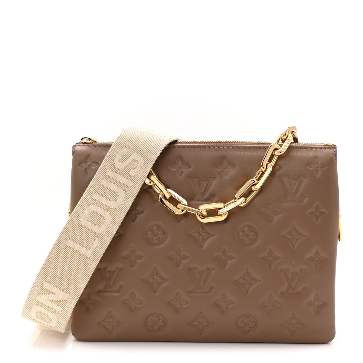 Lambskin Embossed Monogram Coussin PM Taupe