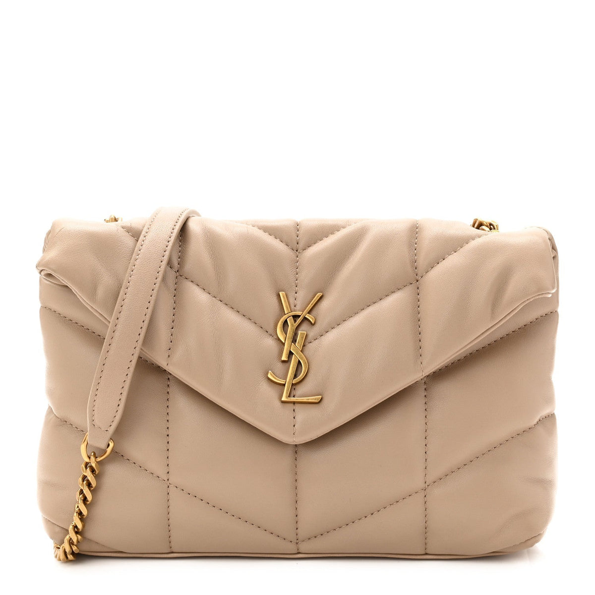 Lambskin Quilted Toy Loulou Puffer Monogram Chain Satchel Dark Beige