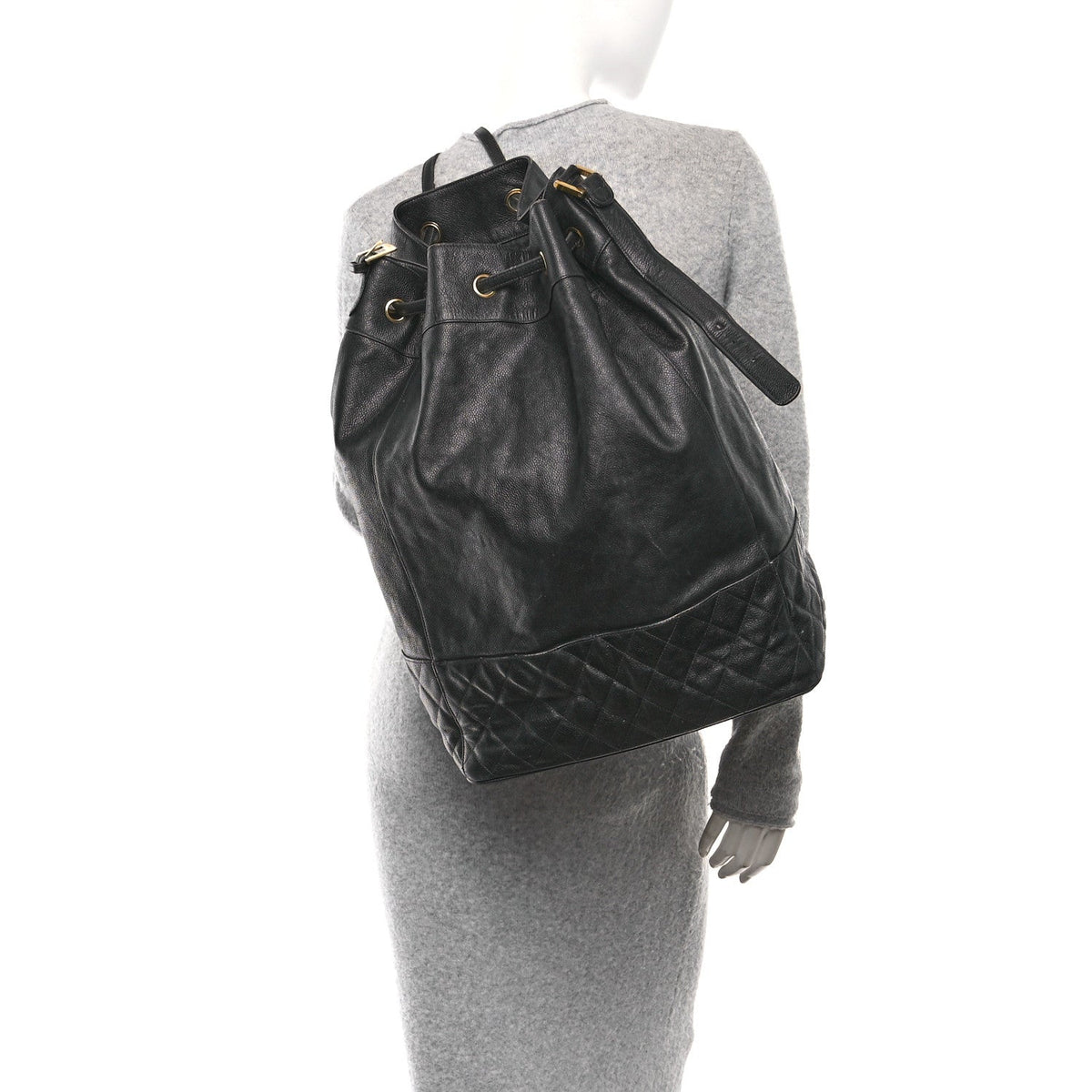 Caviar Quilted Drawstring Backpack Black