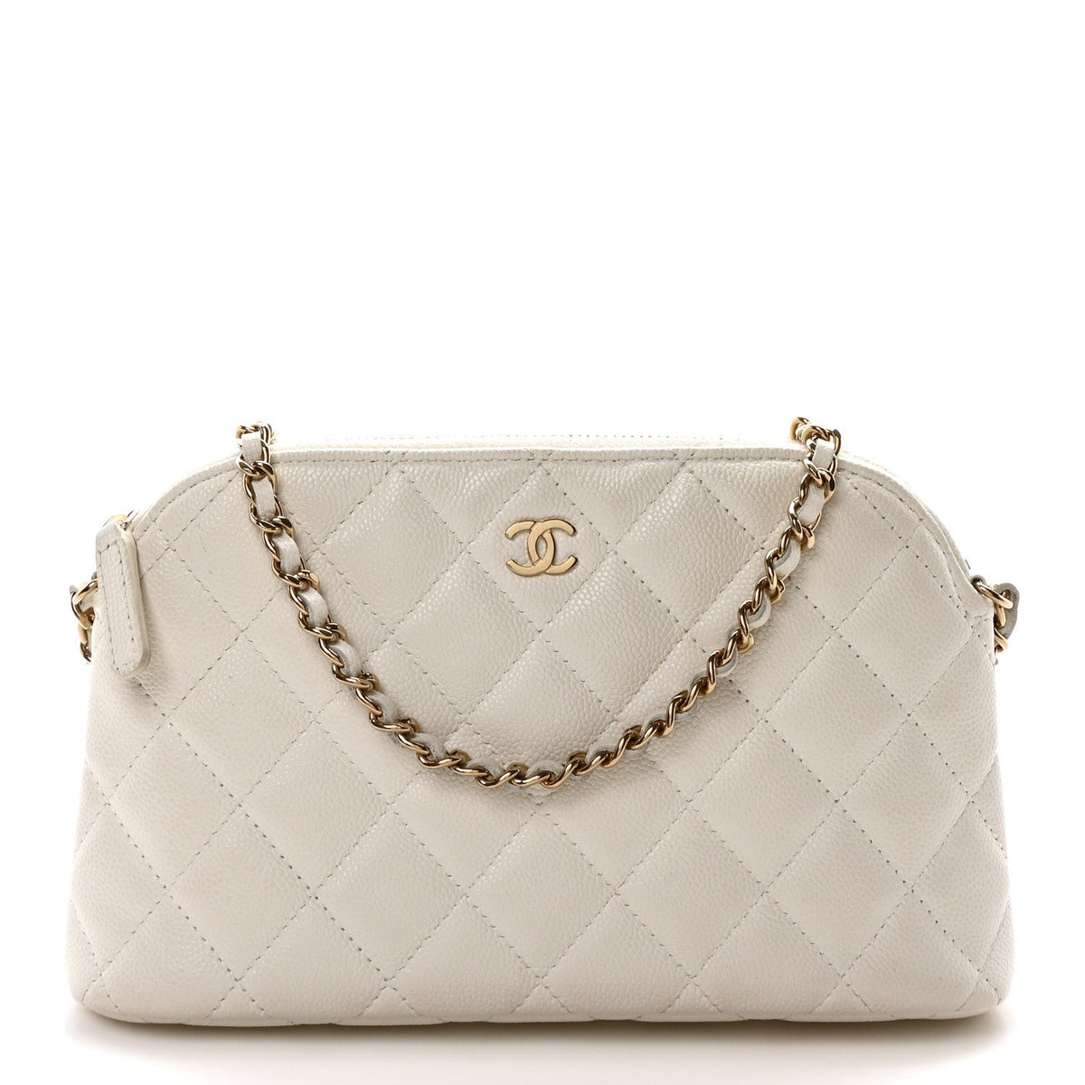 Caviar Quilted Classic Clutch With Chain White