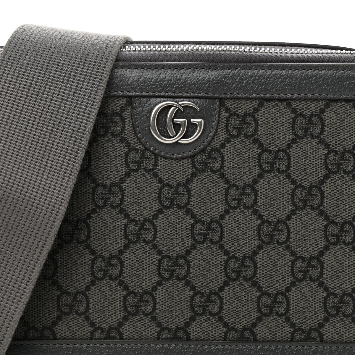 GG Supreme Monogram Textured Dollar Calfskin Small Ophidia Top Handle Shoulder Grey Black Graphite Grey