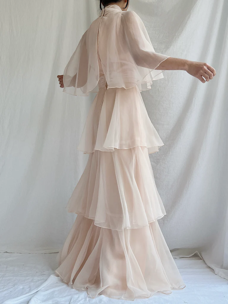 Modest High Neck A-Line Chiffon Layers Elegant Long Formal Party Dress, D782