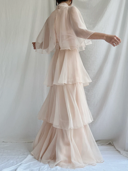 Modest High Neck A-Line Chiffon Layers Elegant Long Formal Party Dress, D782