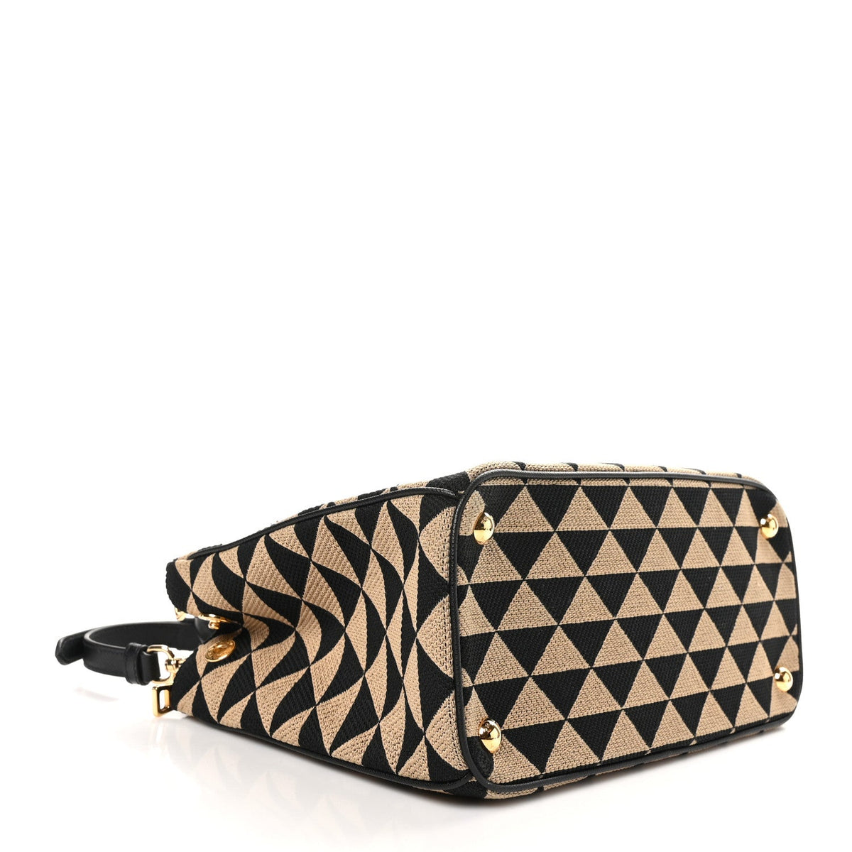 Jacquard Saffiano Triangolo Symbole Embroidered Small Galleria Double Zip Tote Black Corda