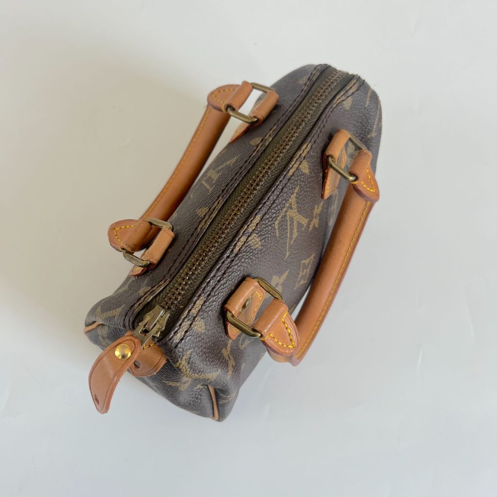 Louis Vuitton Brown Monogram Canvas Mini Speedy Shoulder Bag w Strap