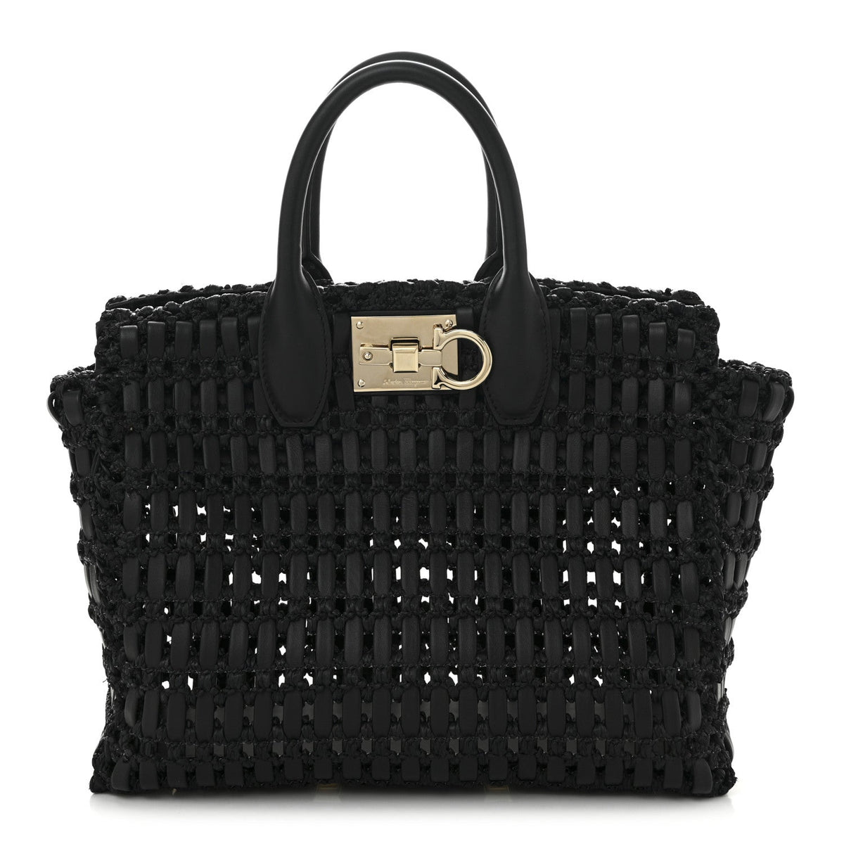 Raffia Calfskin The Studio Box Tote Black