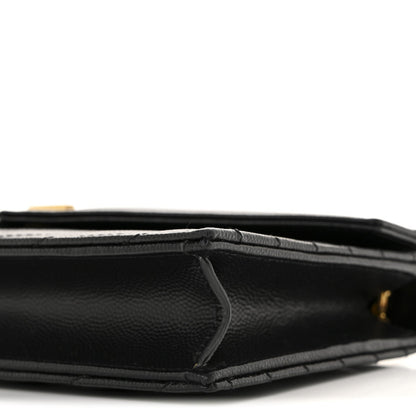 Grain De Poudre Matelasse Chevron Monogram Envelope Chain Wallet Black
