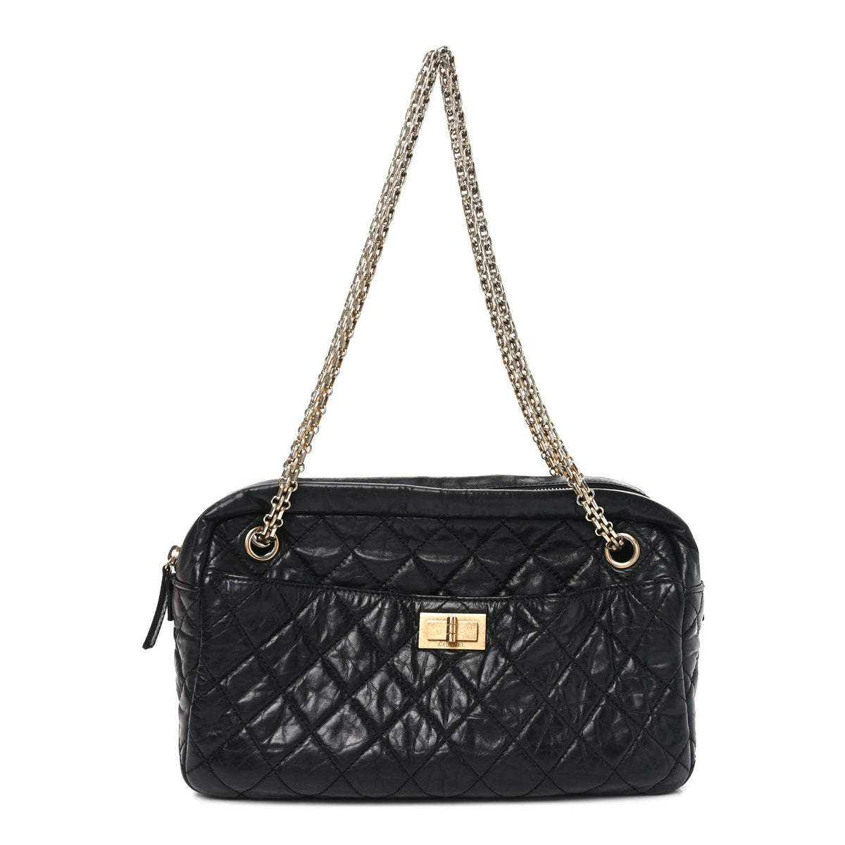 Aged Calfskin Quilted Medium Reissue Camera Case Black