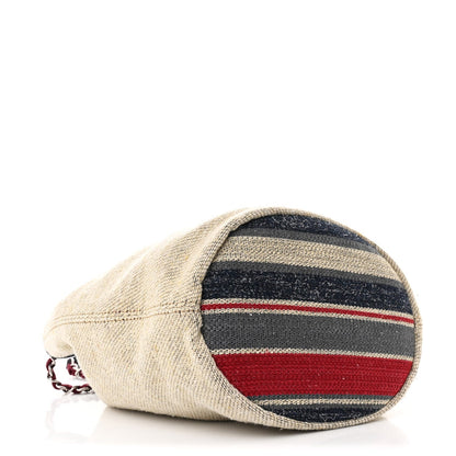 Striped Canvas Deauville Drawstring Bag Beige