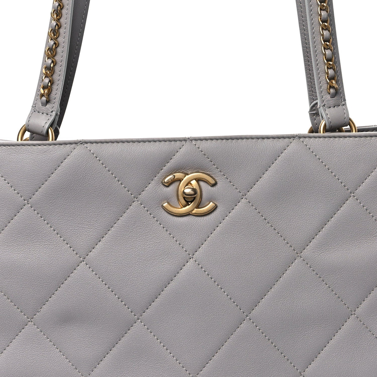 Calfskin Quilted Book Pocket Shopping Tote Grey