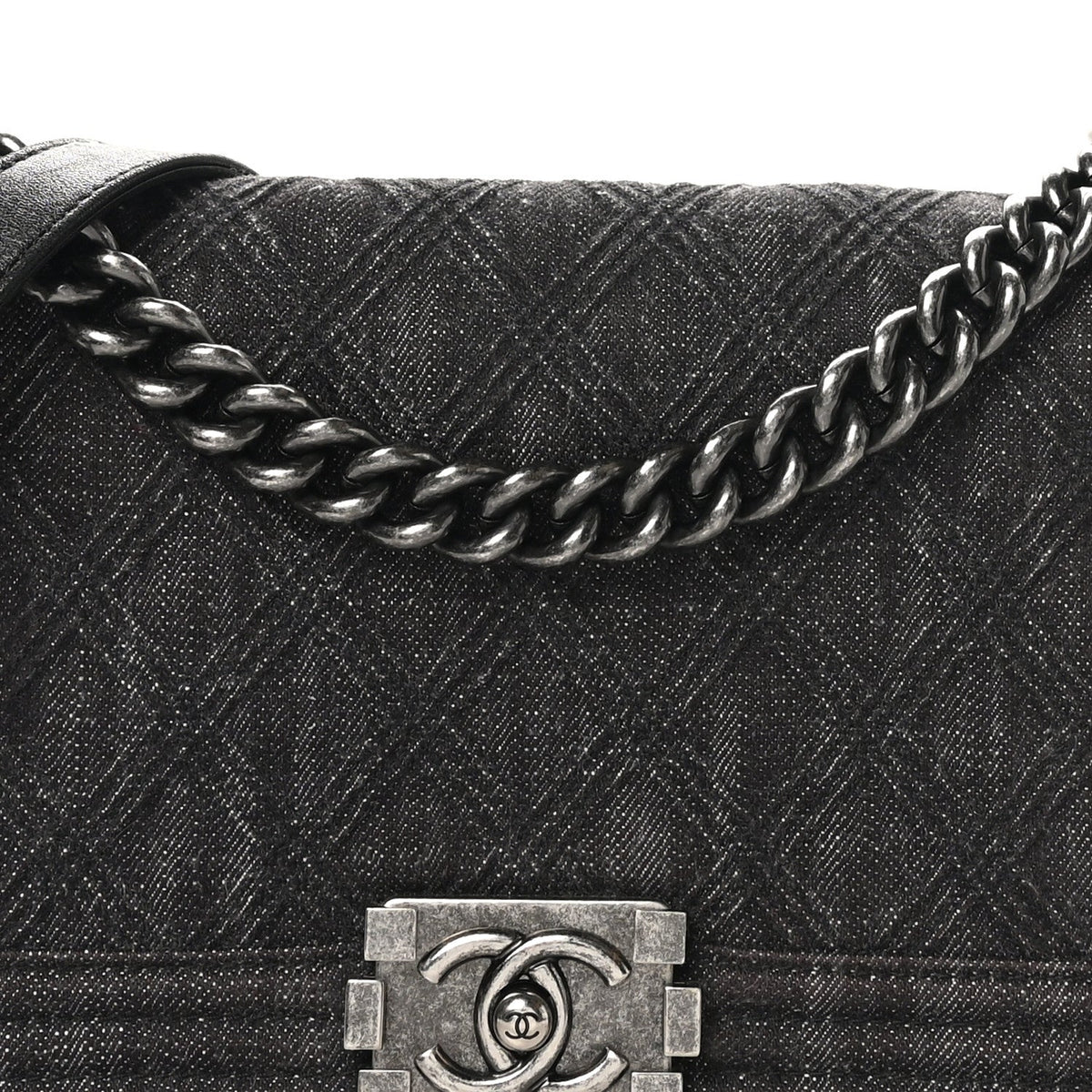 Denim Quilted Medium Boy Flap Black