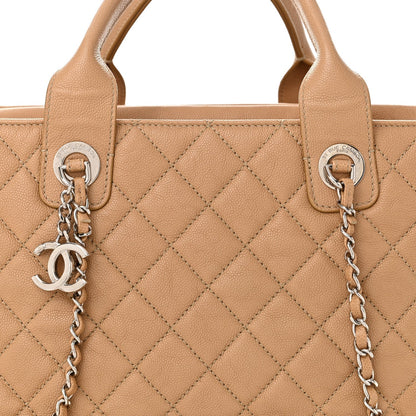 Caviar Quilted Large Urban Companion Top Handle Shopping Tote Beige