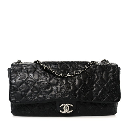 Calfskin Embossed Large Lucky Symbols Flap Black