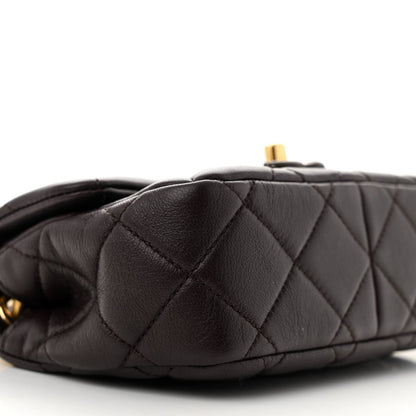 Lambskin Wenge Quilted Mini Fashion Wood Square Flap Dark Purple