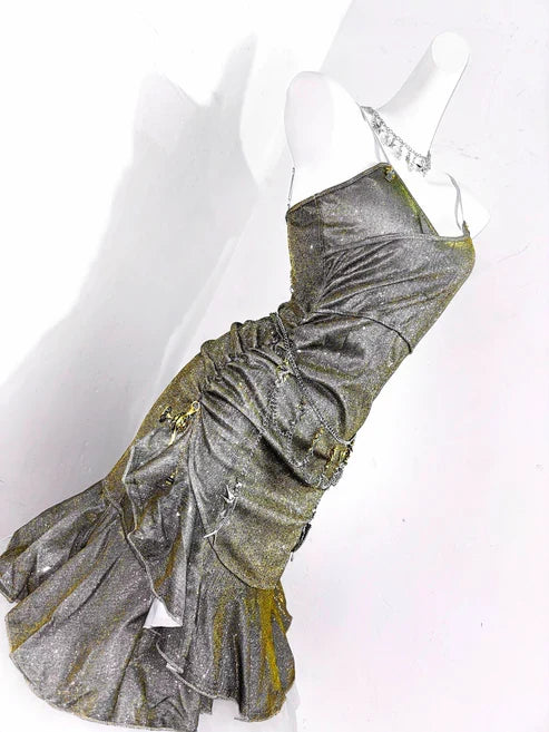 Vintage Green Spaghetti Strap Ruffled Hem Hem Short 16th Birthday Party Dress Homecoming Dress D1530
