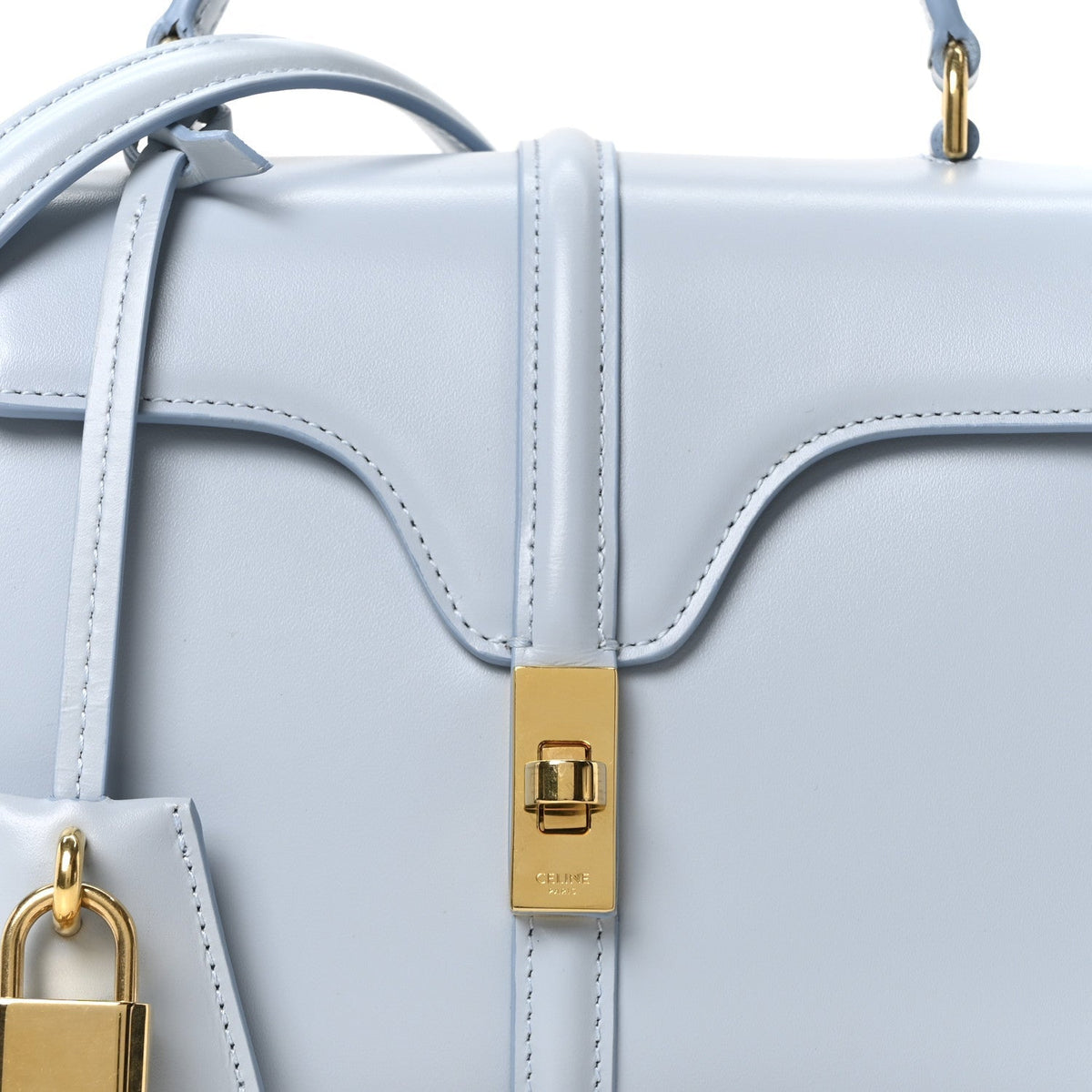 Satinated Calfskin Mini 16 Top Handle Bag Pale Blue