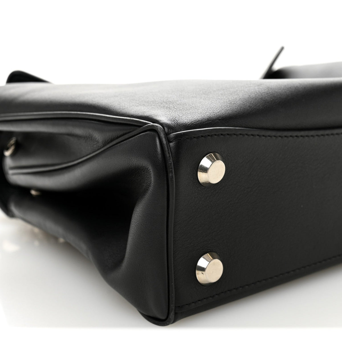 Natural Smooth Calfskin Small Rodeo Top Handle Handbag Black