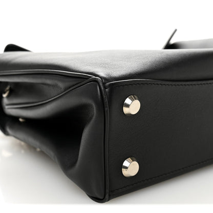 Natural Smooth Calfskin Small Rodeo Top Handle Handbag Black