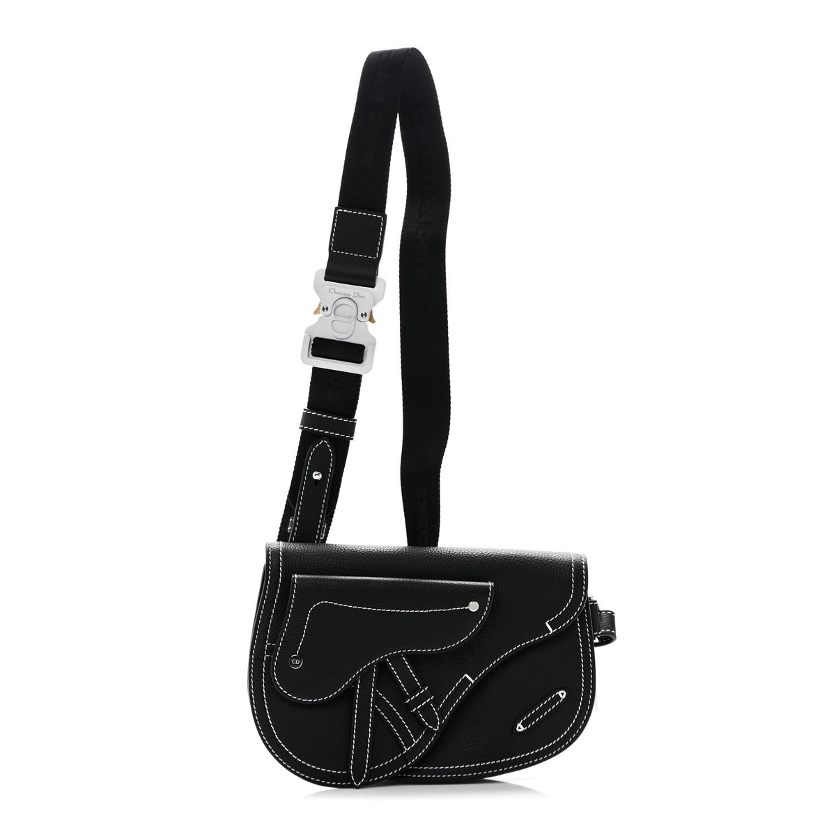 X KAWS Grained Calfskin Saddle Pouch Black