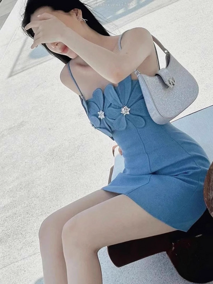 Fashion Blue Spaghetti Strap Design A-line Party Dress Homecoming Dress, D1377