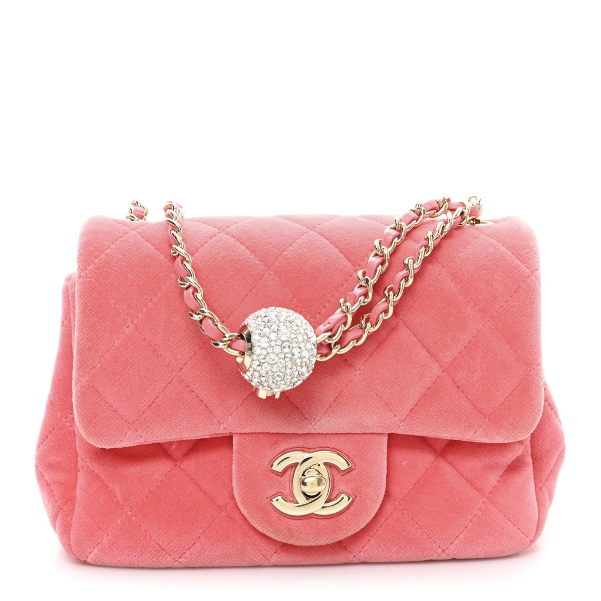Velvet Quilted Mini Square Pearl Crush Flap Coral