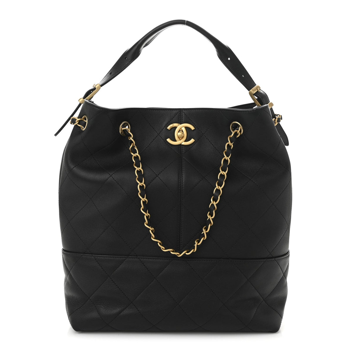 Calfskin Stitched Hobo Black