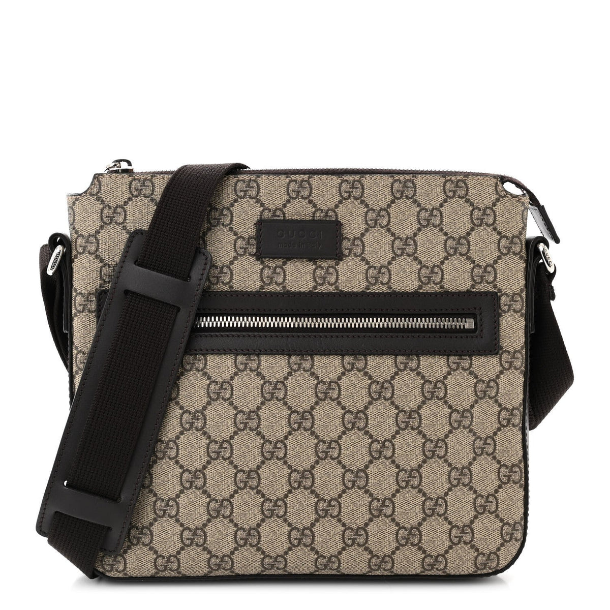 GG Supreme Monogram Selleria Calfskin Small Flat Messenger Bag Beige Ebony Cocoa Marrone Scuro