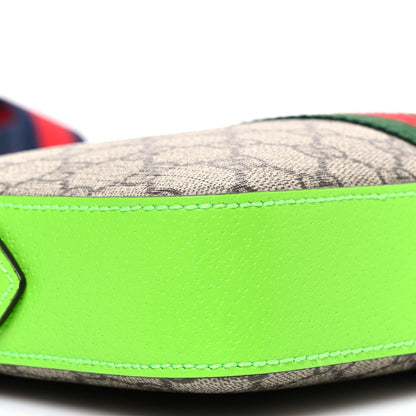 GG Supreme Monogram Textured Dollar Calfskin Web Ophidia Wristlet Shoulder Bag Beige Ebony Green