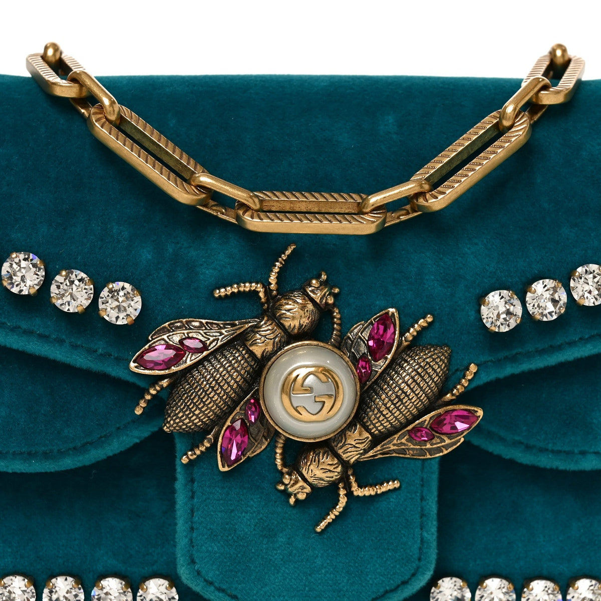 Velvet Crystal Mini Bee Broadway Shoulder Bag Pavone Cyan
