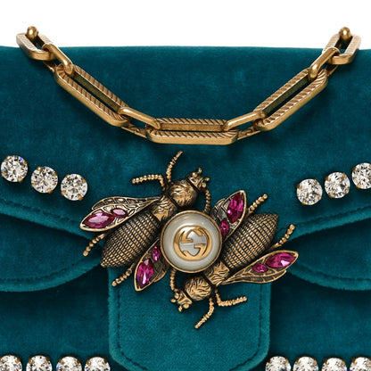 Velvet Crystal Mini Bee Broadway Shoulder Bag Pavone Cyan
