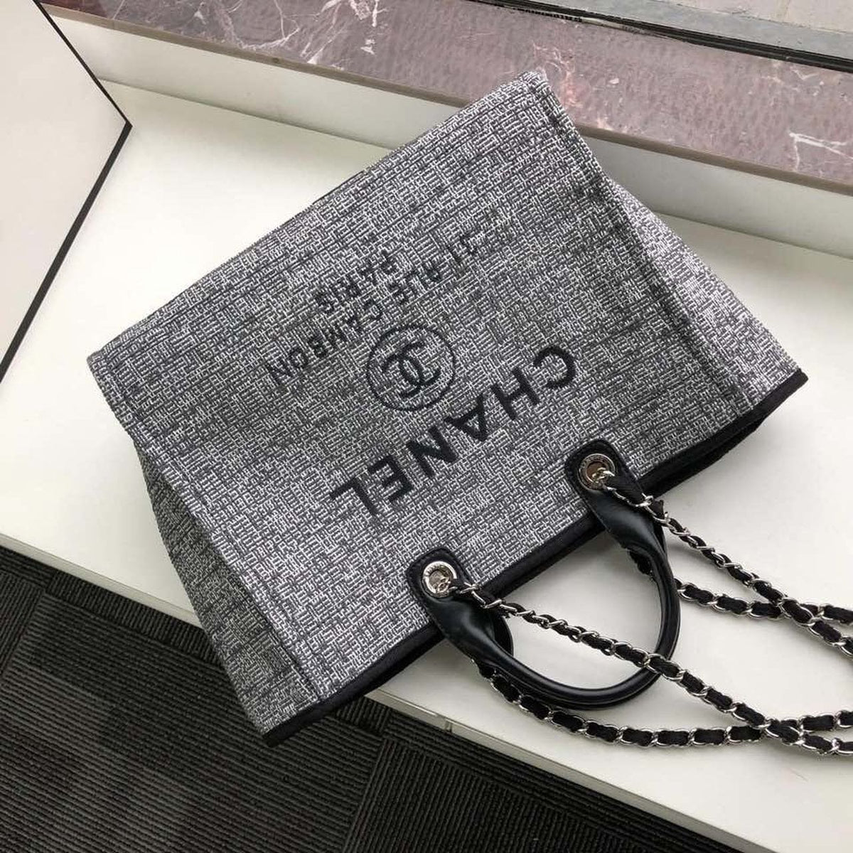 Chanel Deauville Tote Raffia Canvas Bag