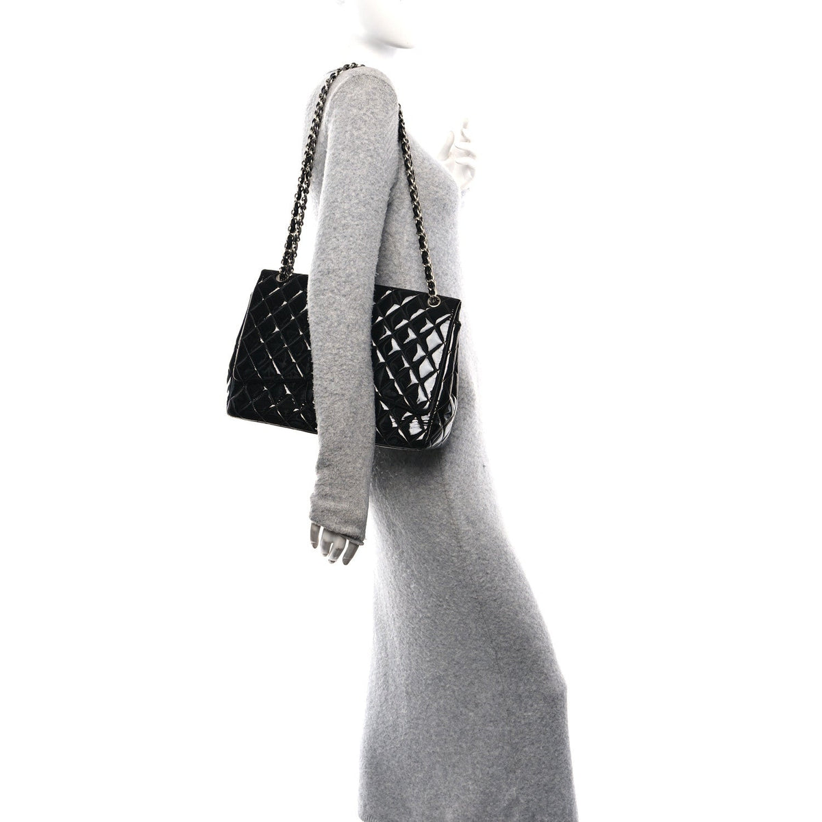 Patent Quilted Maxi Single Flap Black