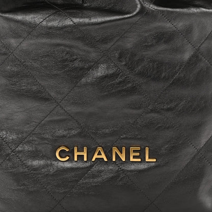 Shiny Calfskin Quilted Chanel 22 Backpack Grey