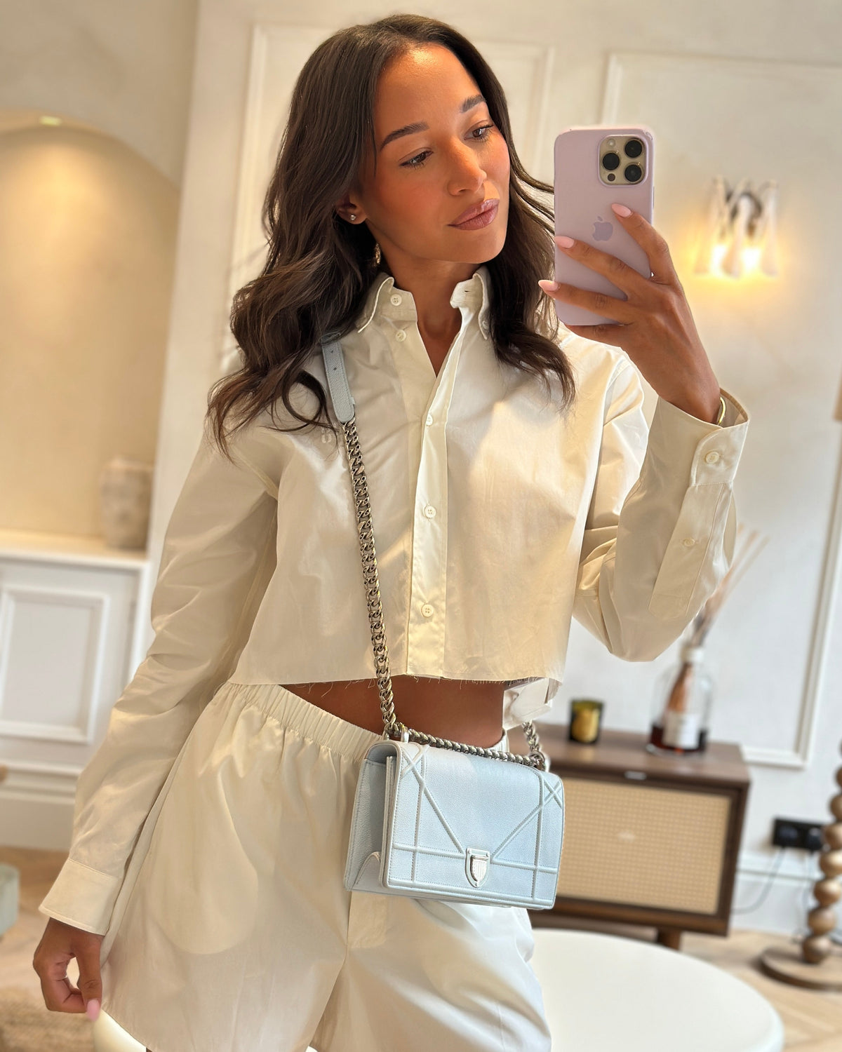 Christian Dior Baby Blue Small Diorama Flap Bag in Grained Calfskin Leather with Silver Hardware