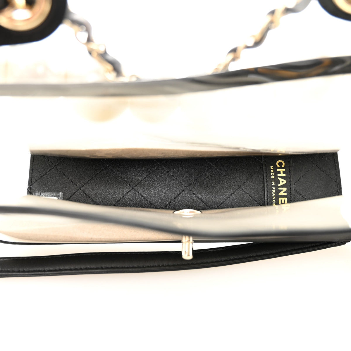 Lambskin PVC Sand By The Sea Flap With Pearl Strap Black
