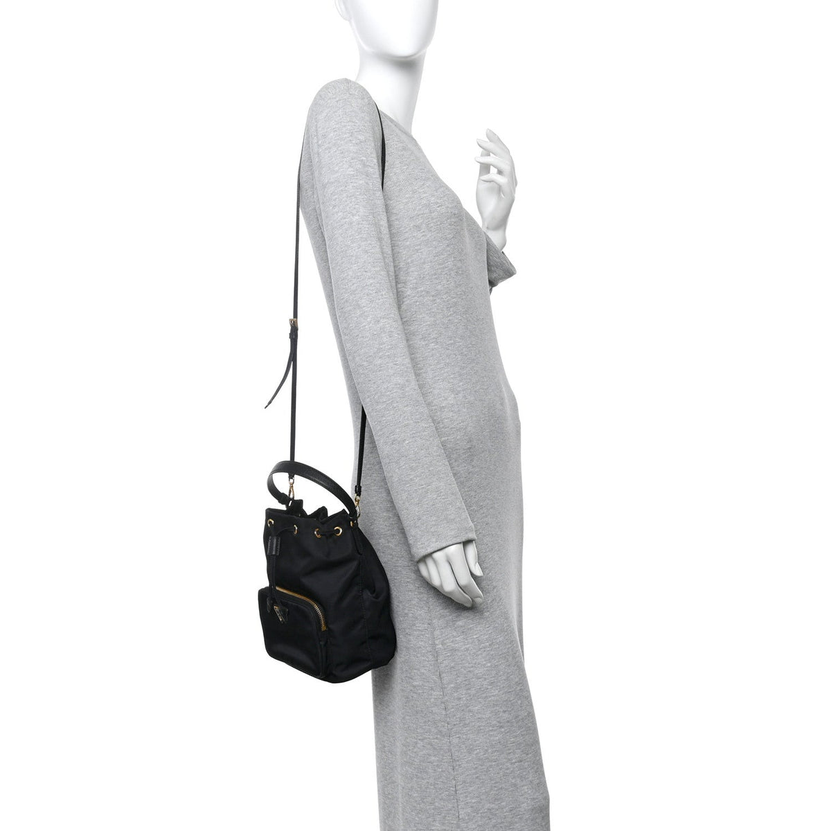 Saffiano Tessuto Nylon Mini Bucket Crossbody Bag Black