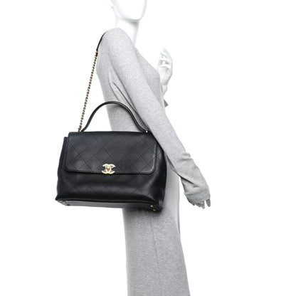 Calfskin Stitched Maxi Flap Top Handle Black